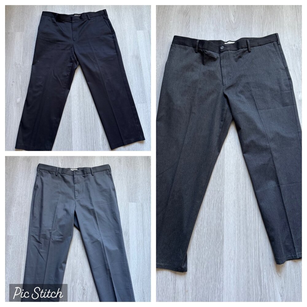 Bundle Lot 3 Pair Men's 42 x 30 Classic Fit DOCKERS Pants Khakis Black Gray Char
